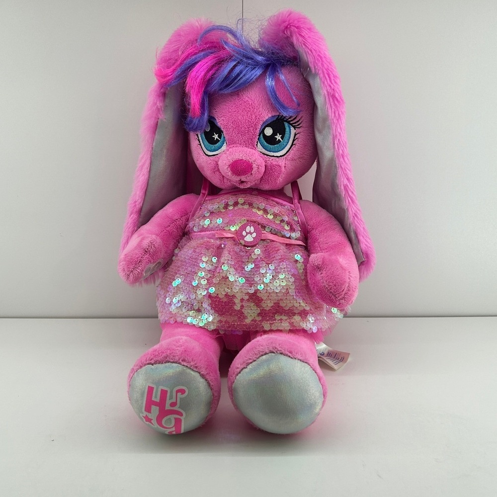 Build-A-Bear Pink Bunny Plush Doll Sequin Dress 19 Inch Stuffed Animal Toy